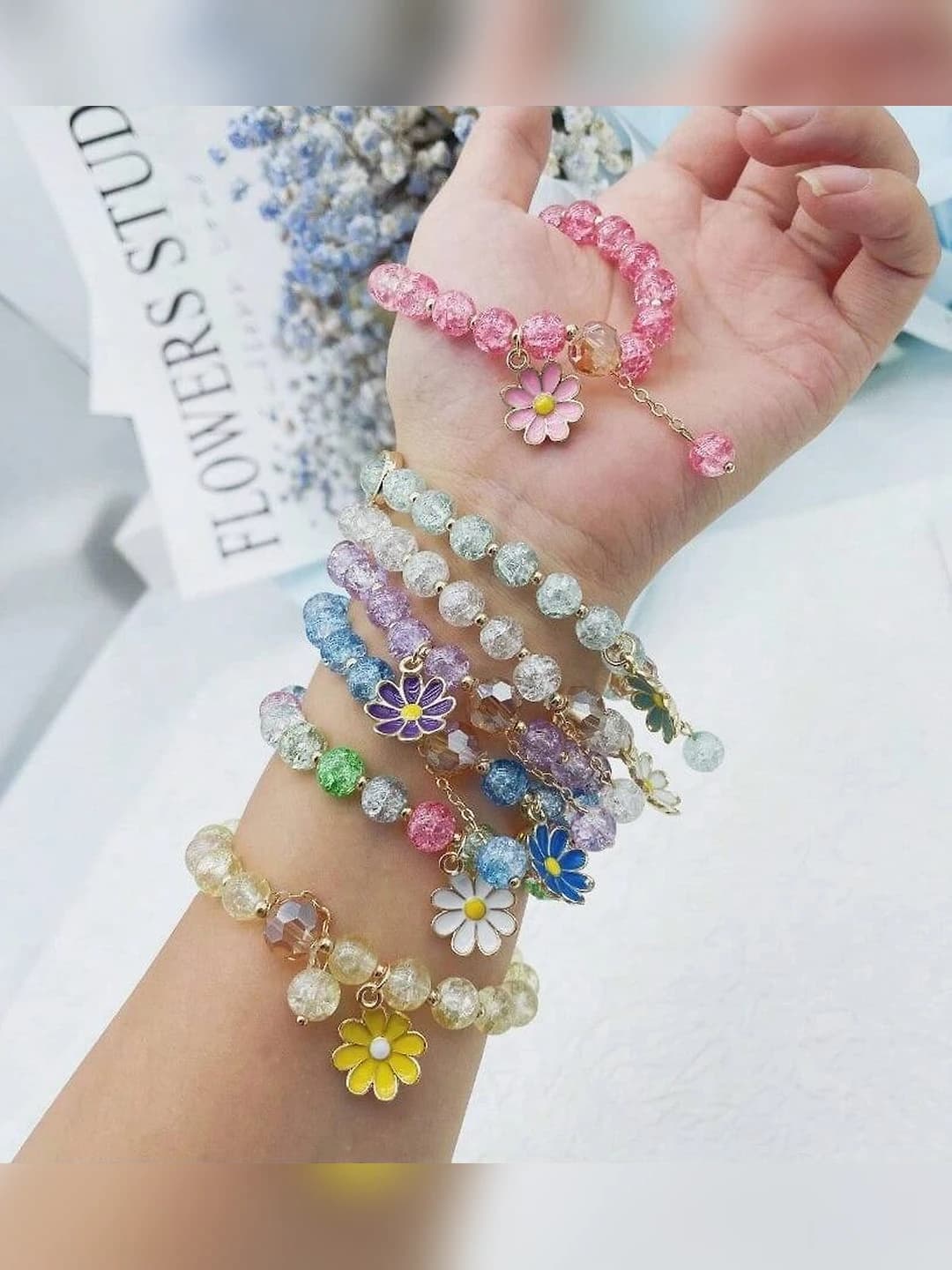 Kids' multicolor glass and amethyst bracelet, handmade, unisex