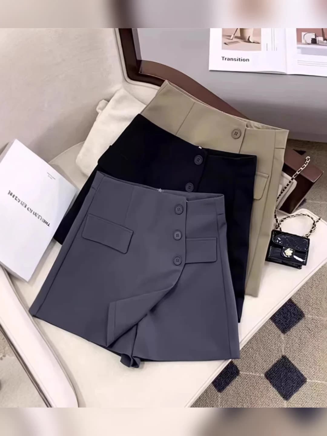 Women's blazer-style A-line mini skirt, high waist, petite, slimming, casual, 2026