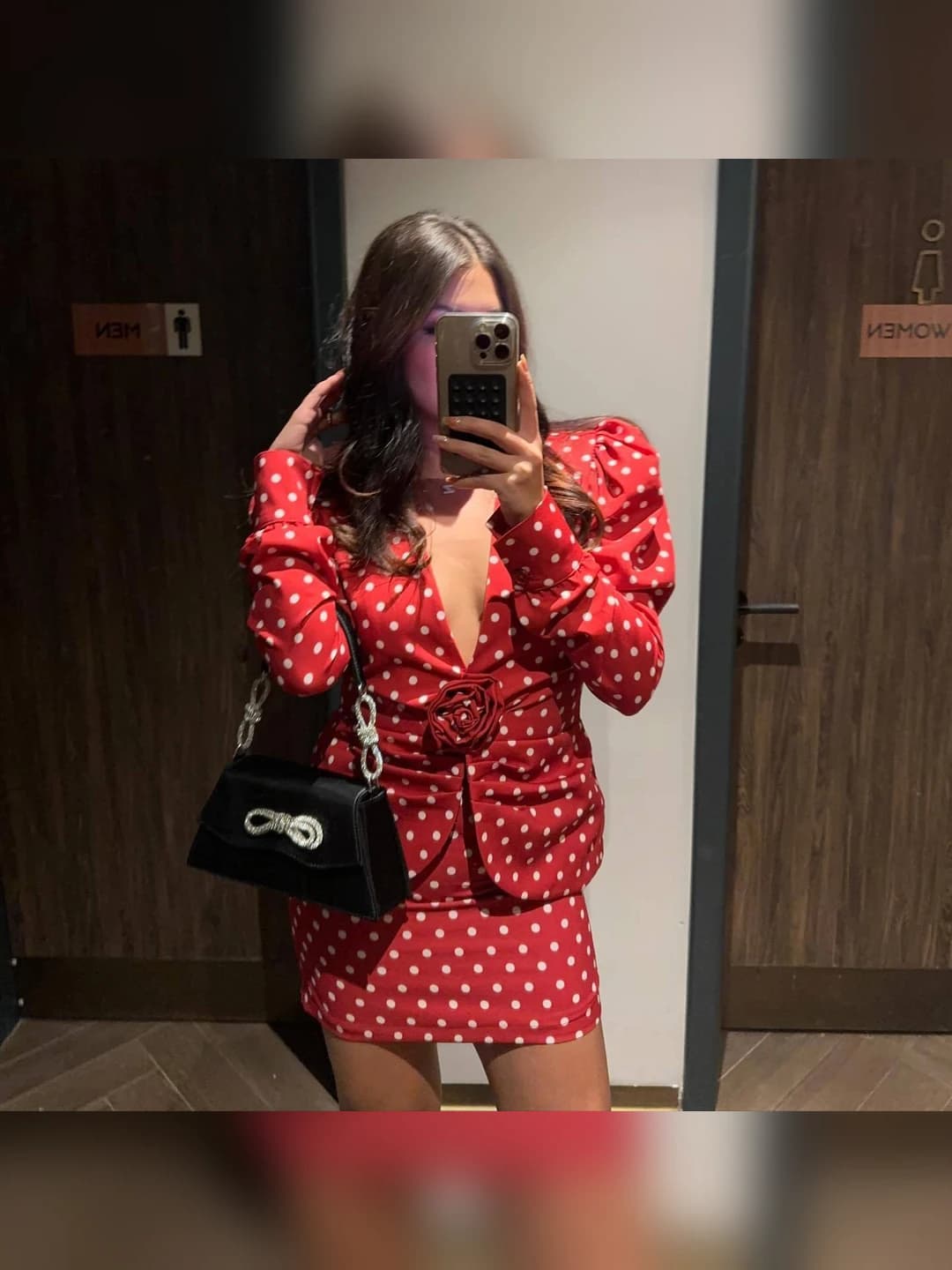 Women's polka-dot two-piece set (blazer top + long skirt), autumn-winter, sexy style, long sleeve, printed, polyester fabric
