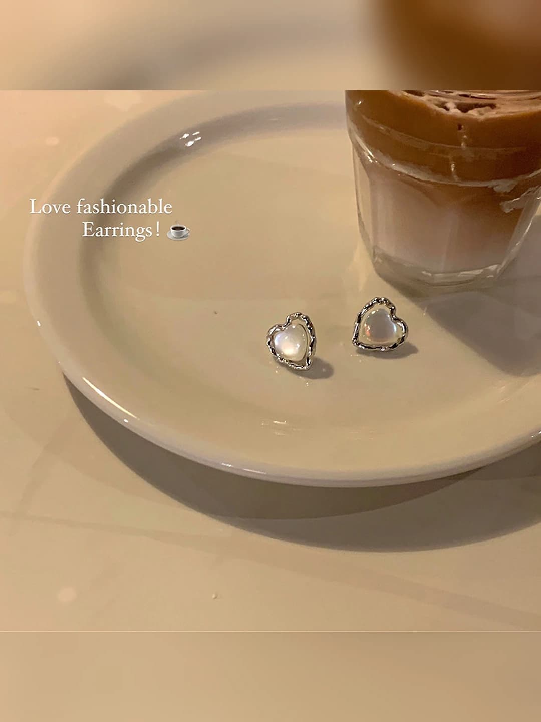 Women's white heart-shaped metal earrings, heart design element, no ear piercing required