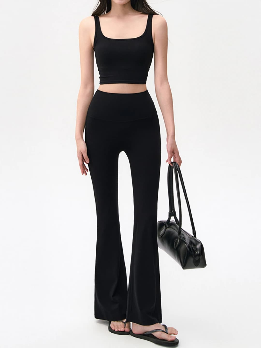 Black (open back) + Black (long pants)