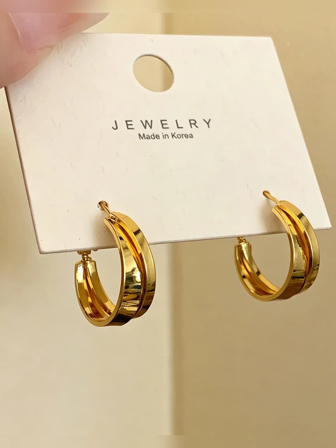 Gold double-layer shiny earrings