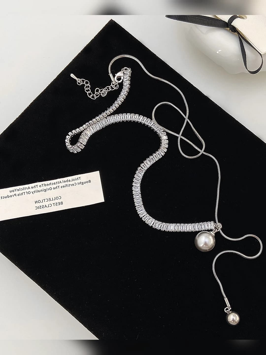 Mollusk pearl pendant, zircon necklace B-218
