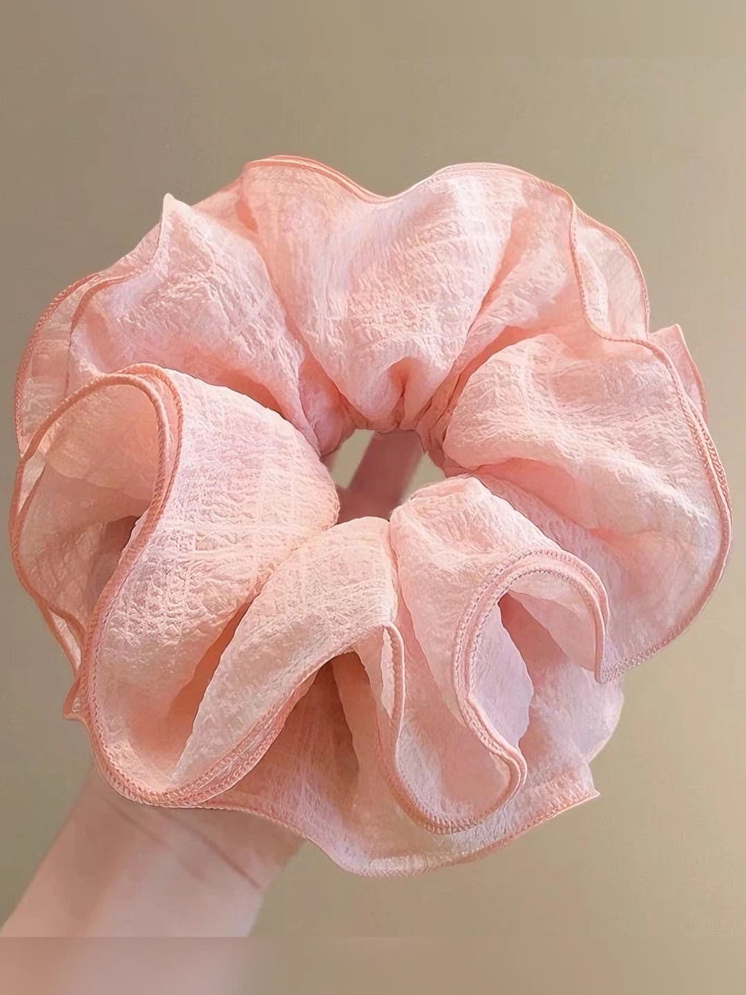 Pink ruffled scrunchie