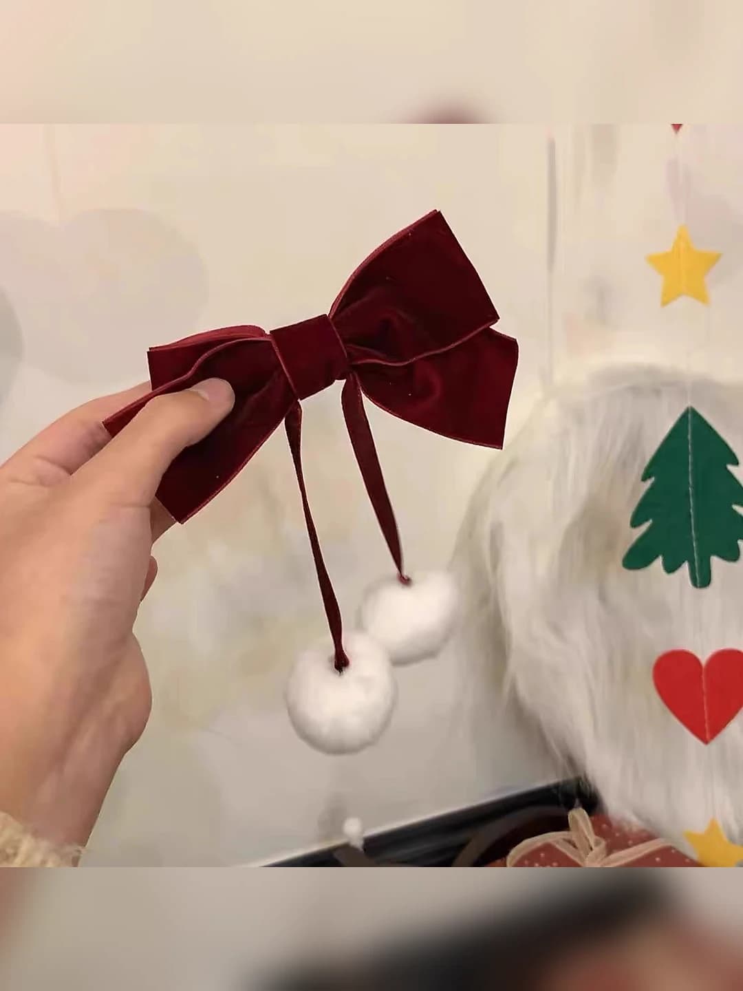 Burgundy bow, hair clip