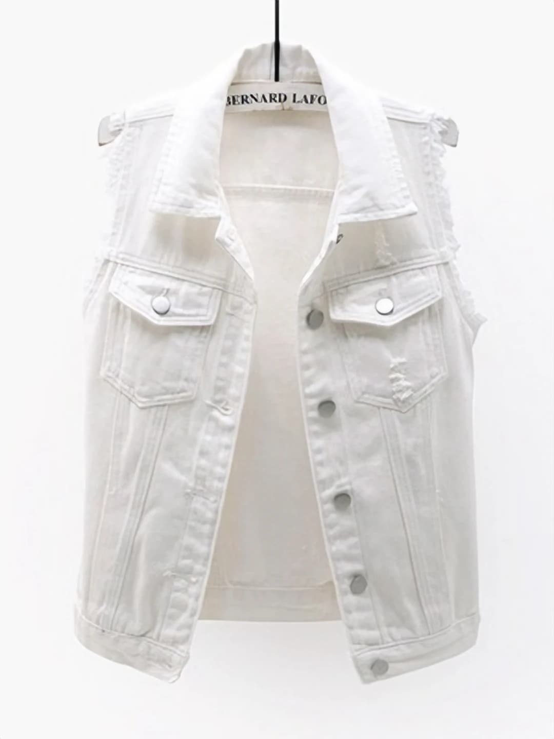 Women's solid colour denim vest, slim fit, sleeveless, lapel collar, distressed, casual style