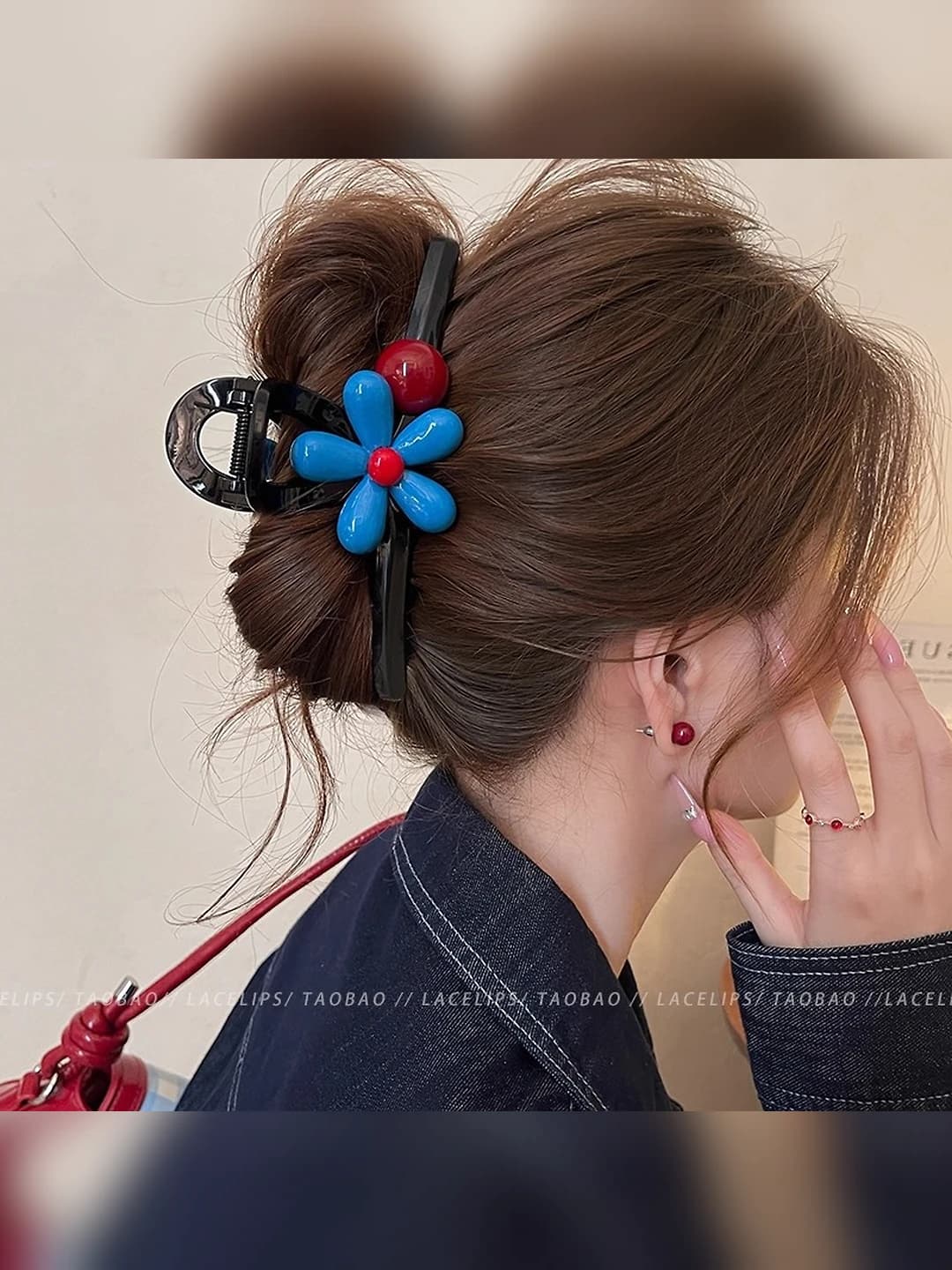Ayollar uchun koreys uslubida ko'k rangli besh pichog'li guli PC materialdagi soch to'g'rag'ich