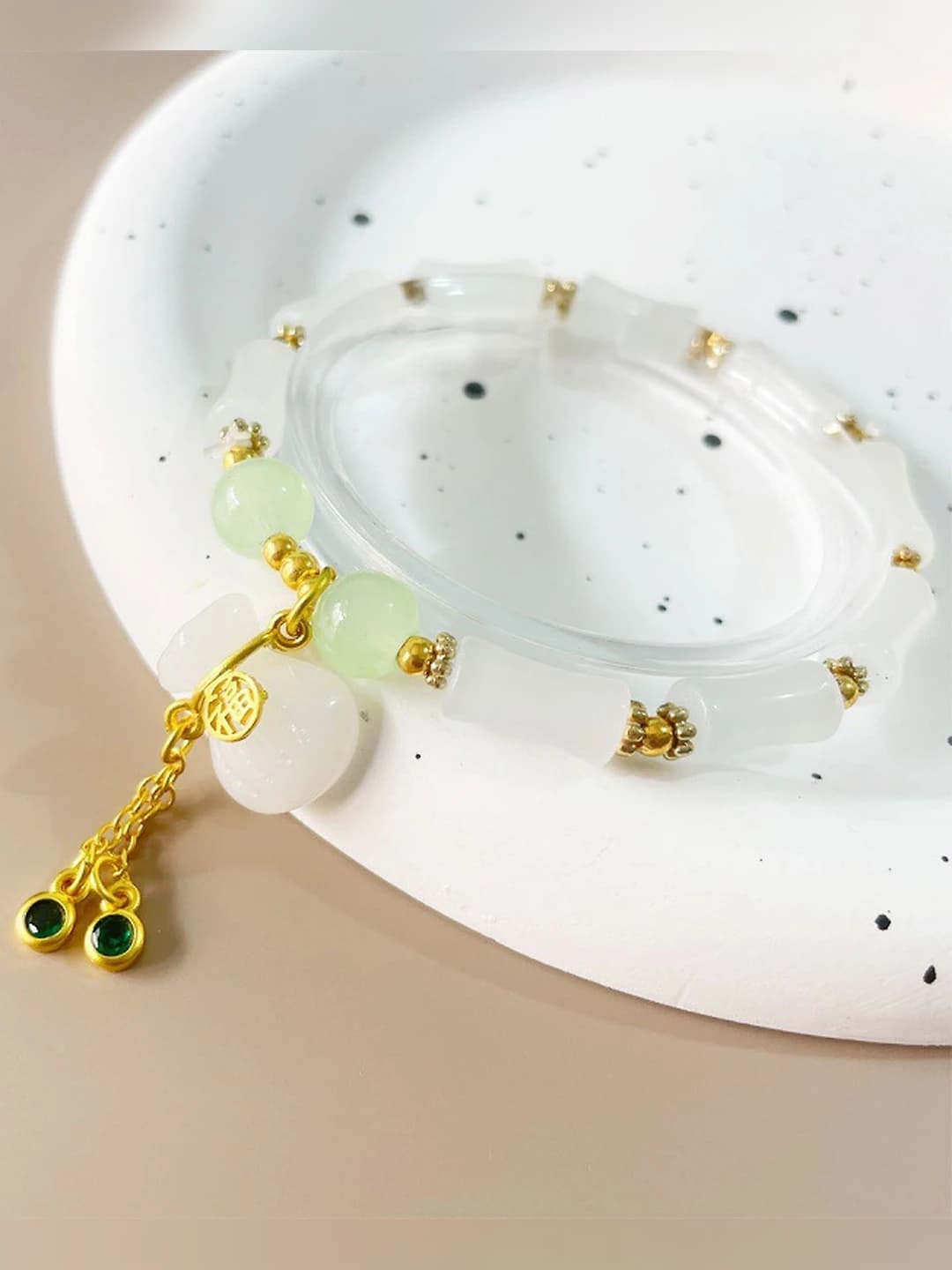 Women's retro style Chinese design bracelet with imitation jade bamboo knots and coin pouch
