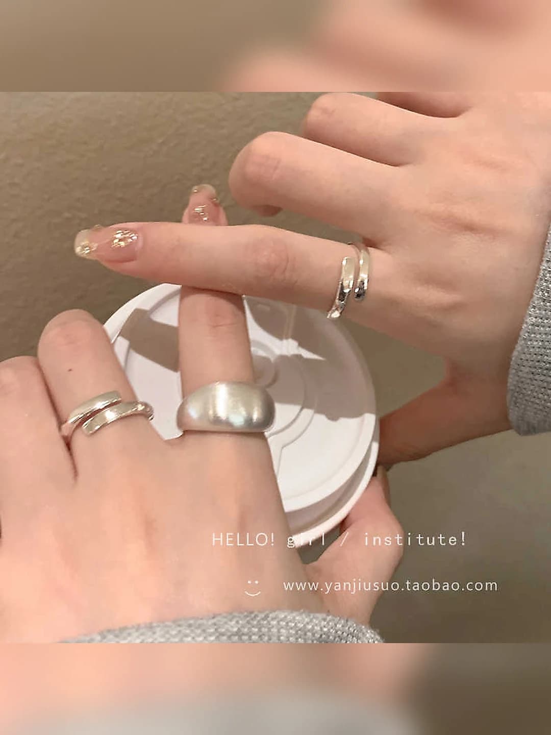 Women's matte silver brushed open ring, Korean style, geometric design element