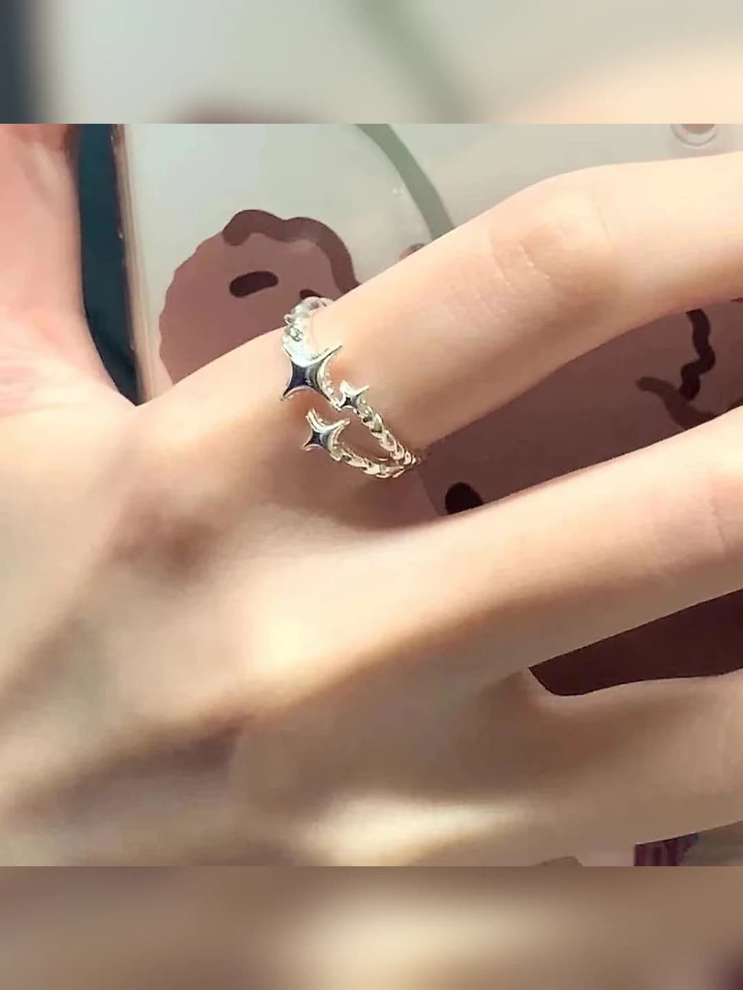 Star ring for women, adjustable open band, alloy, Japanese-Korean style