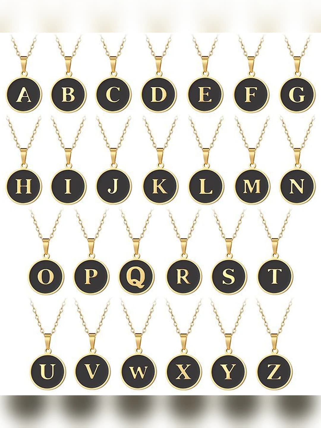 Women's retro titanium steel chain necklace with gold round English letter pendant