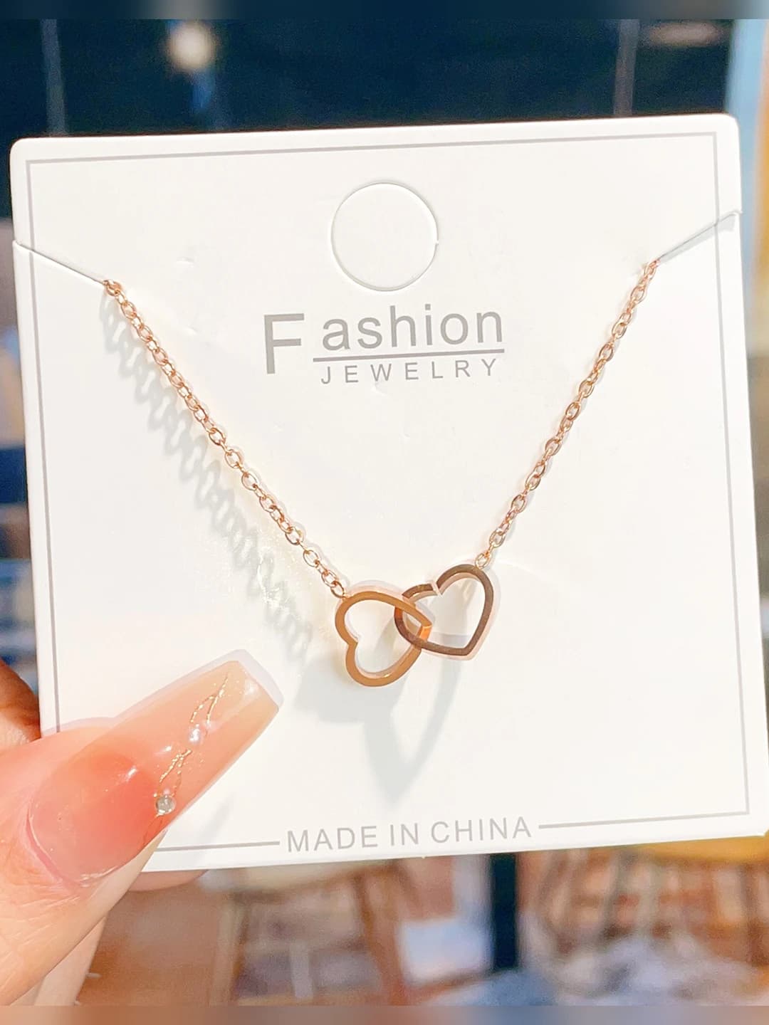 Titanium steel double ring heart - Rose gold