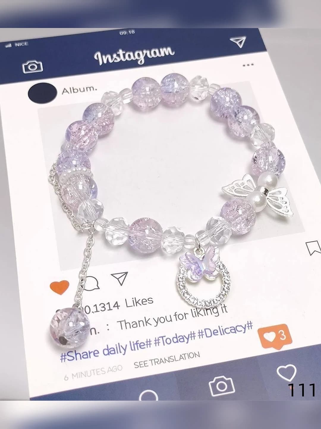 Kristal farangsa bilaguzuk ko'k-binafsha