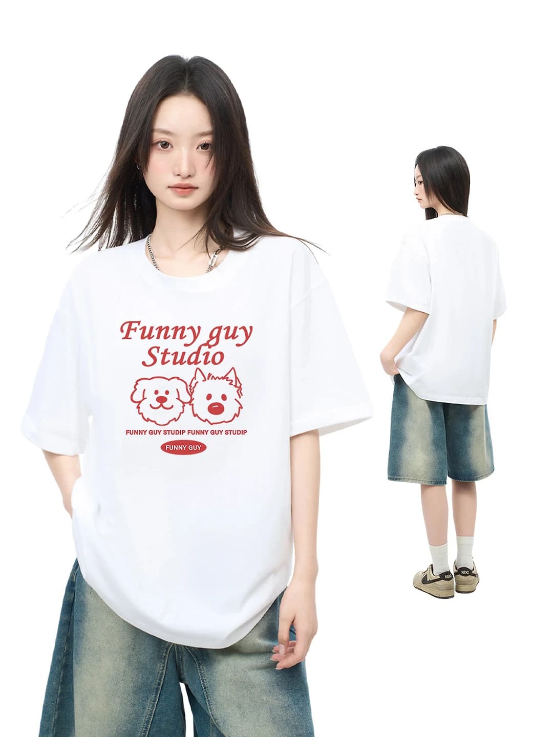 Women's pure cotton printed t-shirt, loose fit, crew neck, short sleeve, casual style