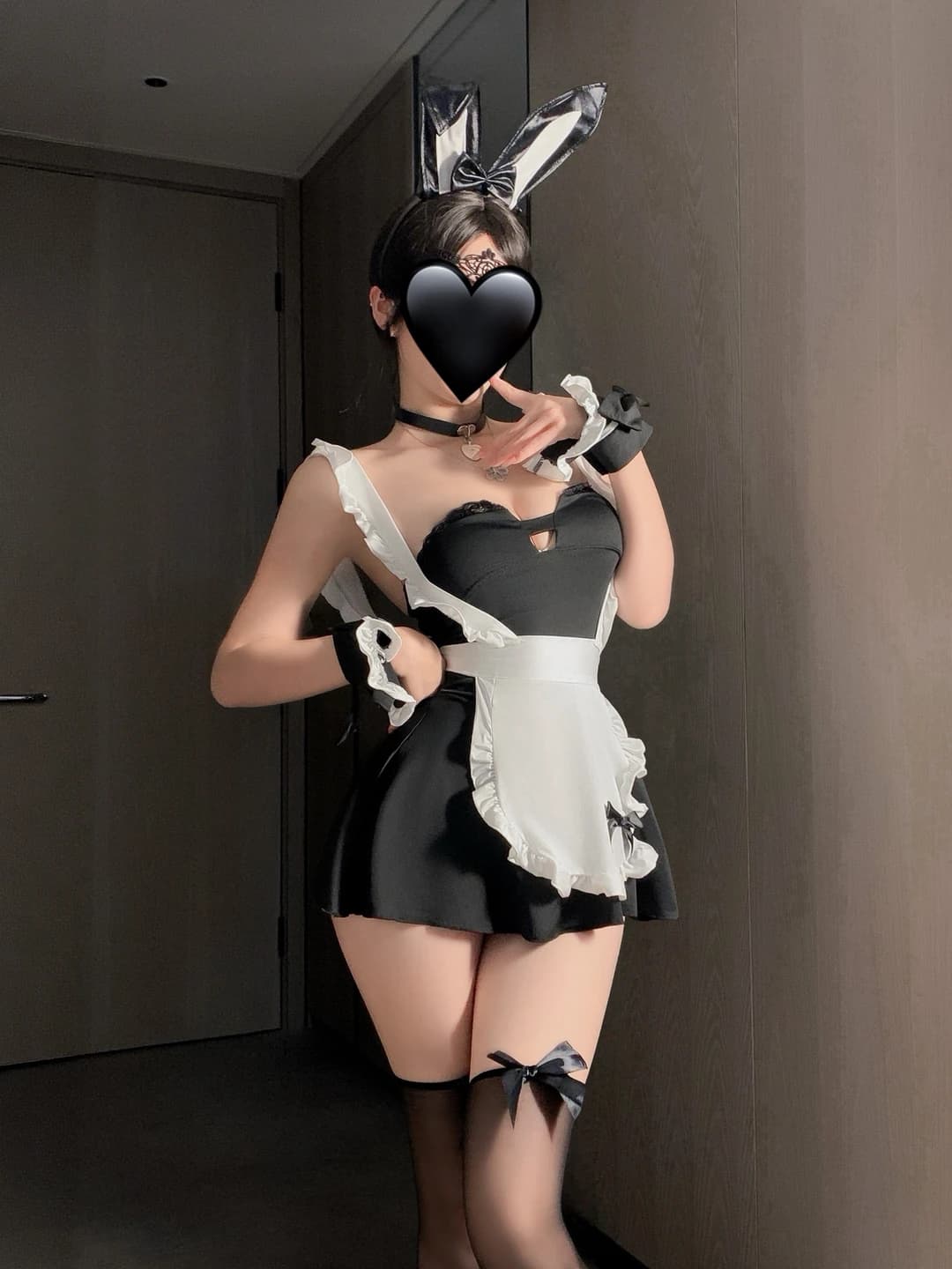 Black-white set: headband + dress + bracelet + apron