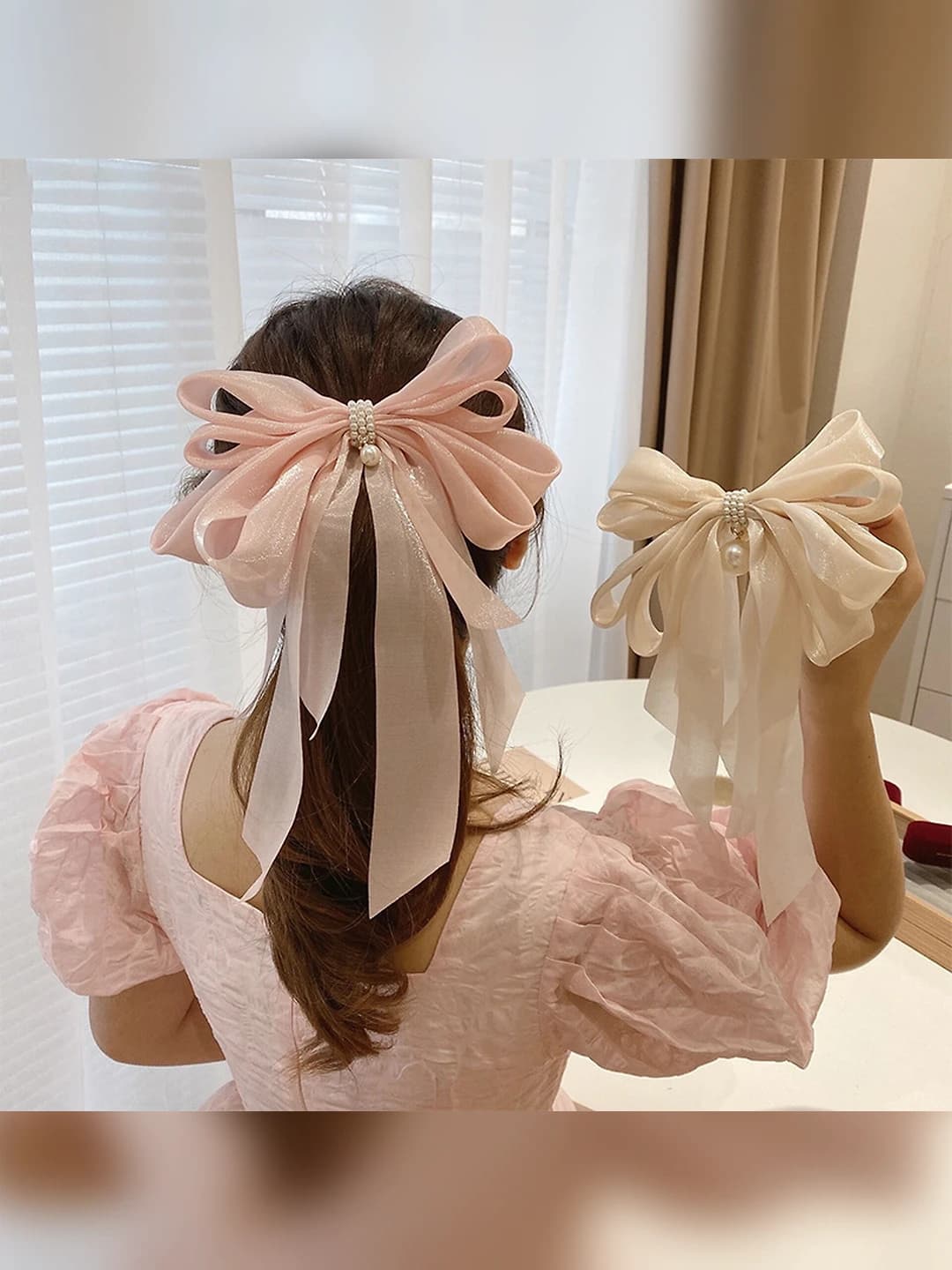 Women's large bow organza and velvet spring-summer hair clip