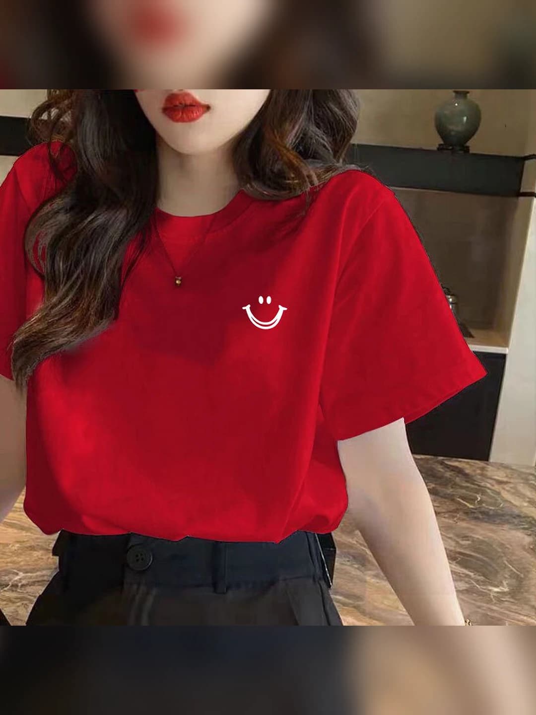 Women's short sleeve t-shirt, crew neck, thin, loose fit, Korean style