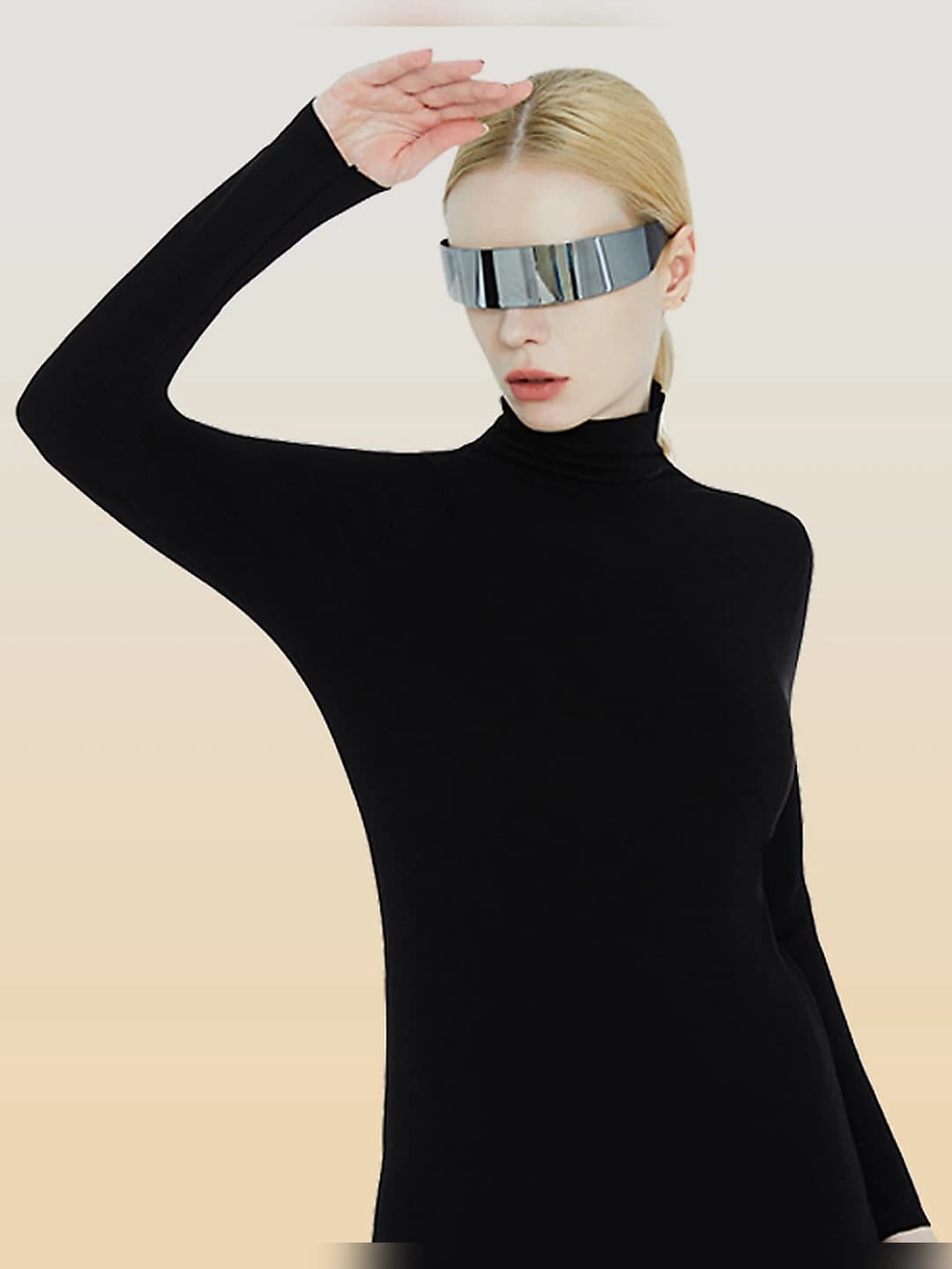 Women's thermal underwear top: fleece-lined, high neck, long sleeve, solid colour, warm
