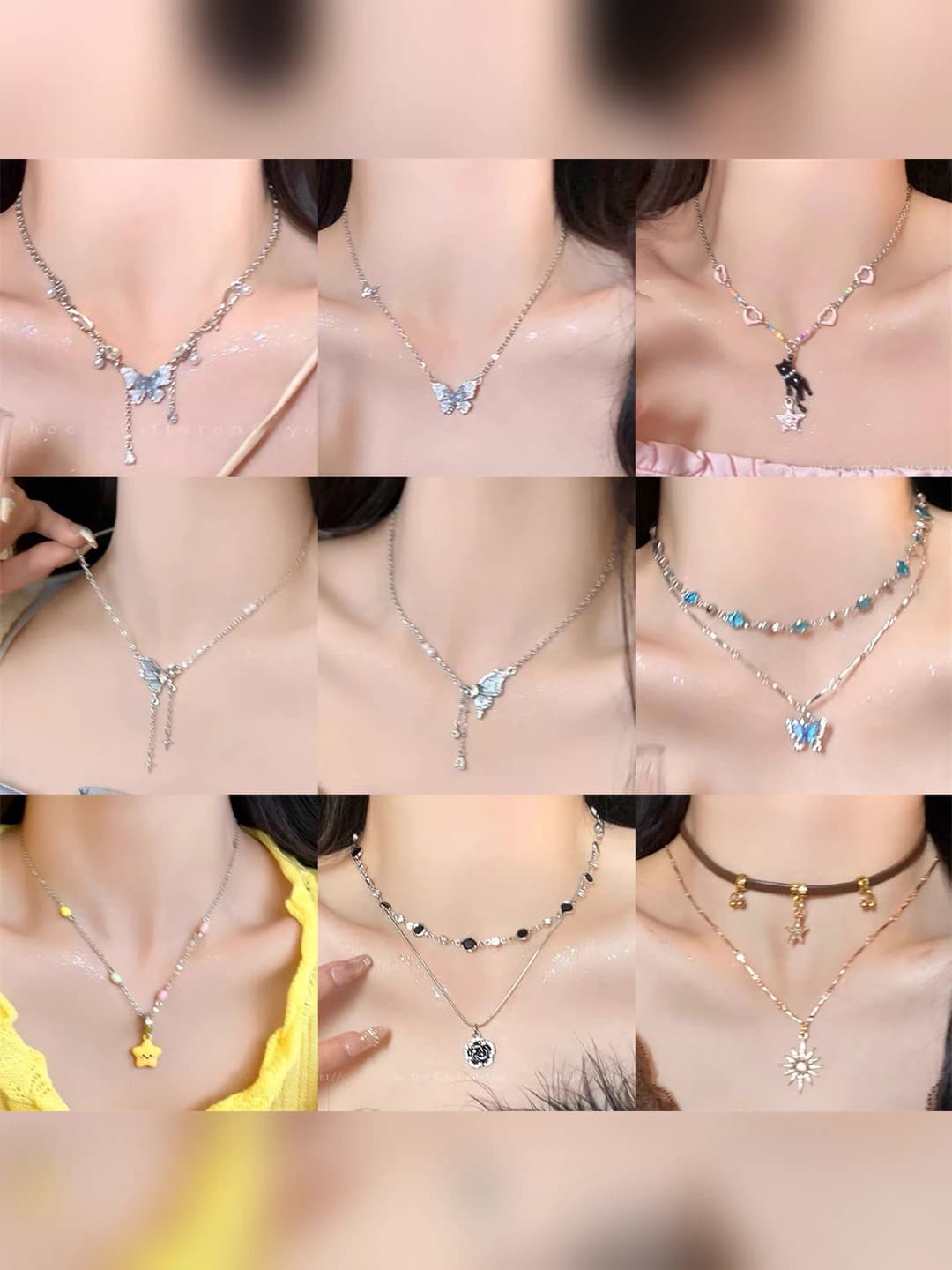 Women's elegant crystal gradient pearl butterfly tassel necklace