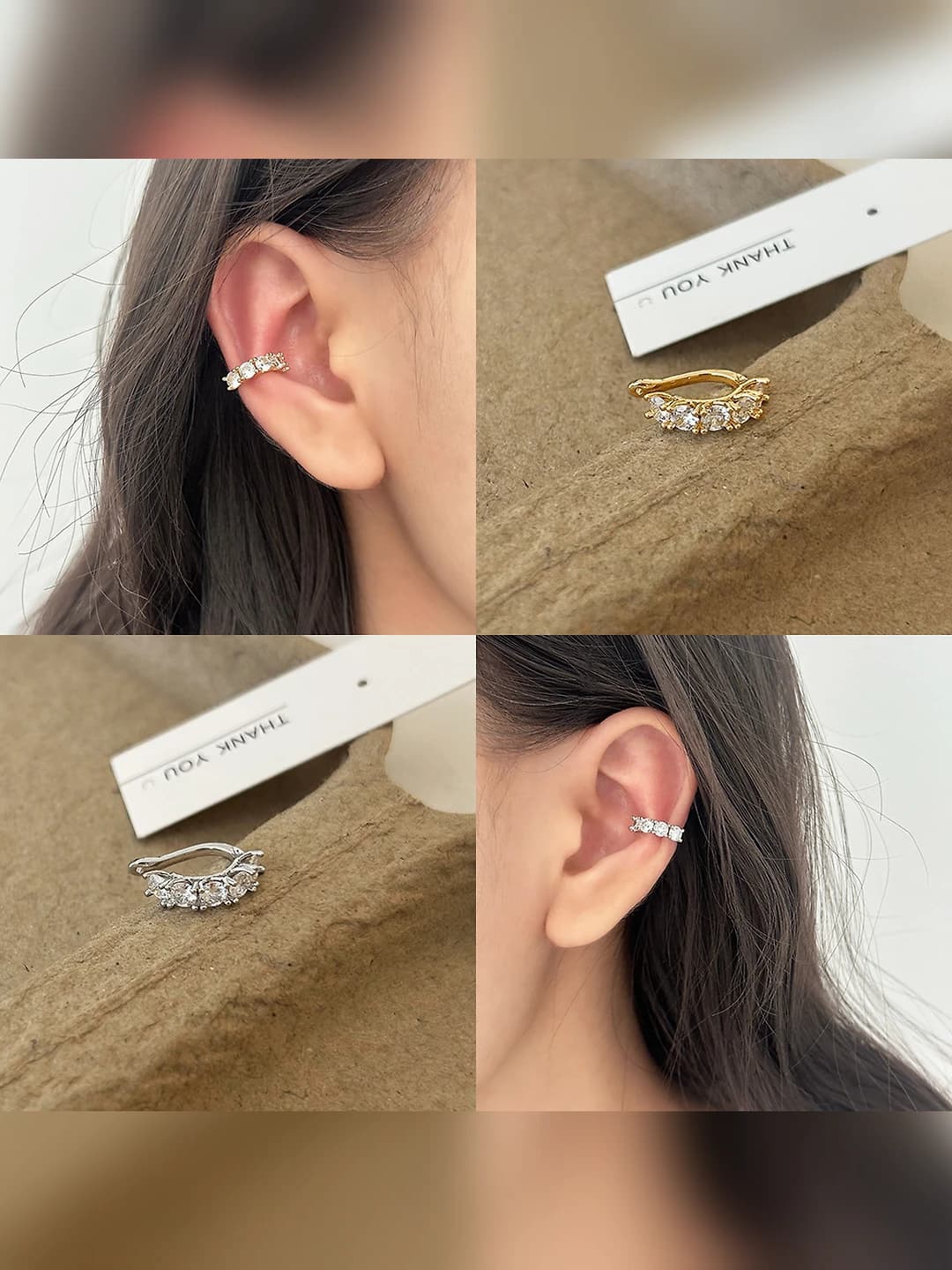Ayollar uchun 18k palladiy qoplamali zirkoniy toshli geometrik quloq klipsi