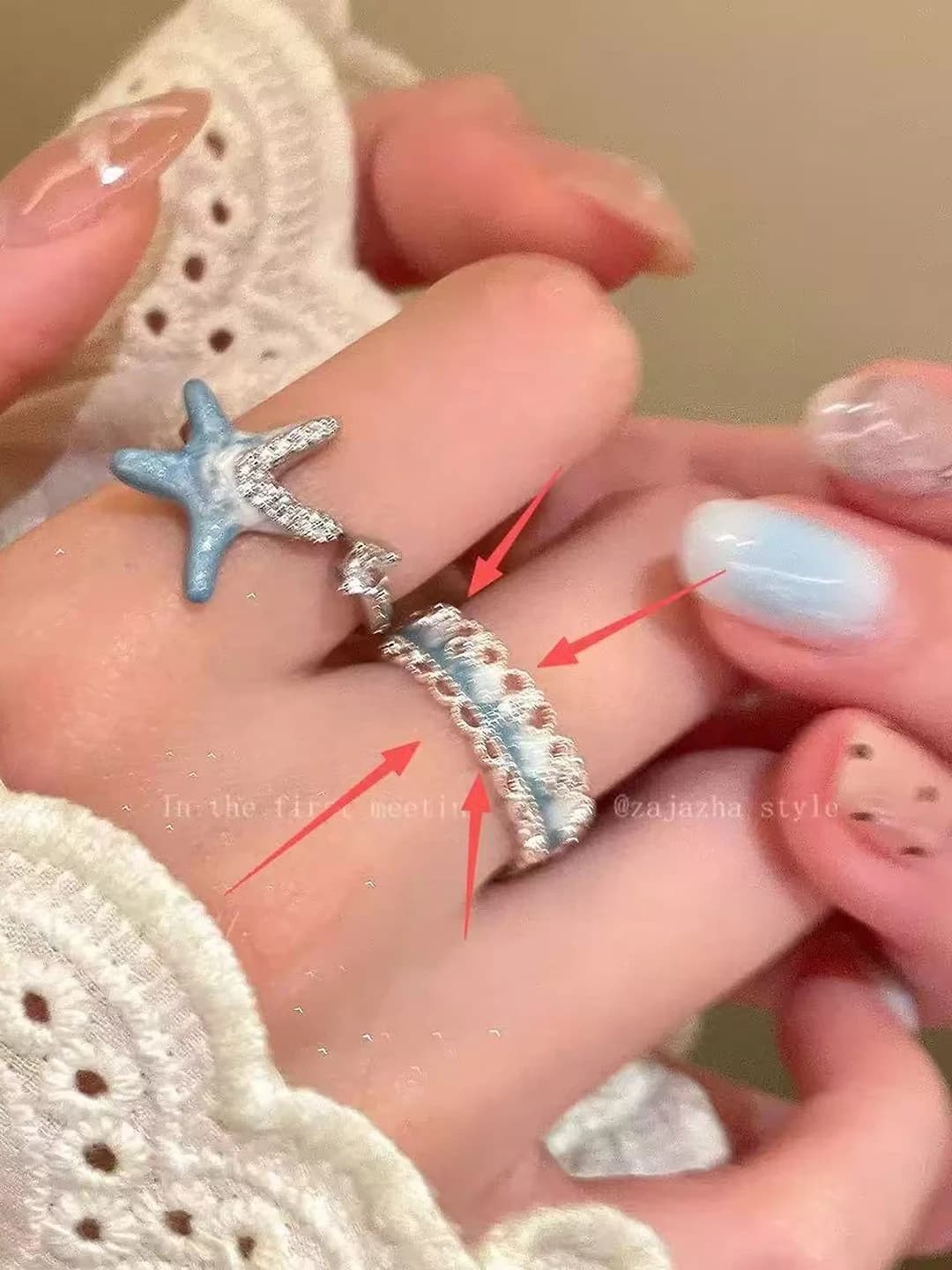 10# blue-white lace ring