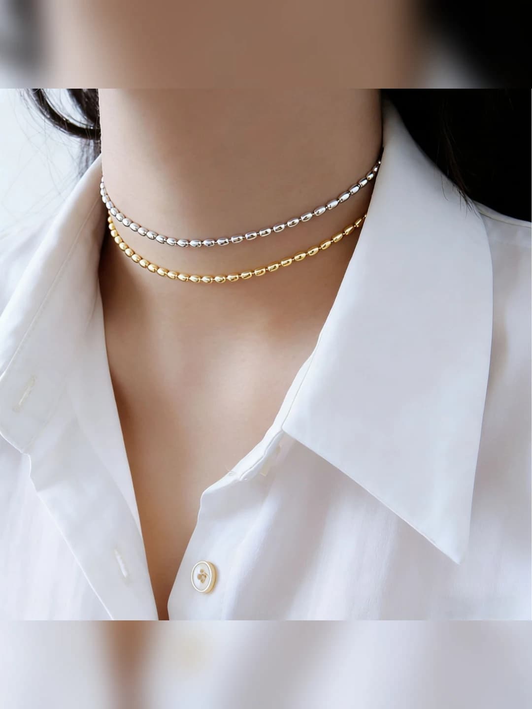 Women's Korean style light luxury geometric multi-layered copper chain short necklace