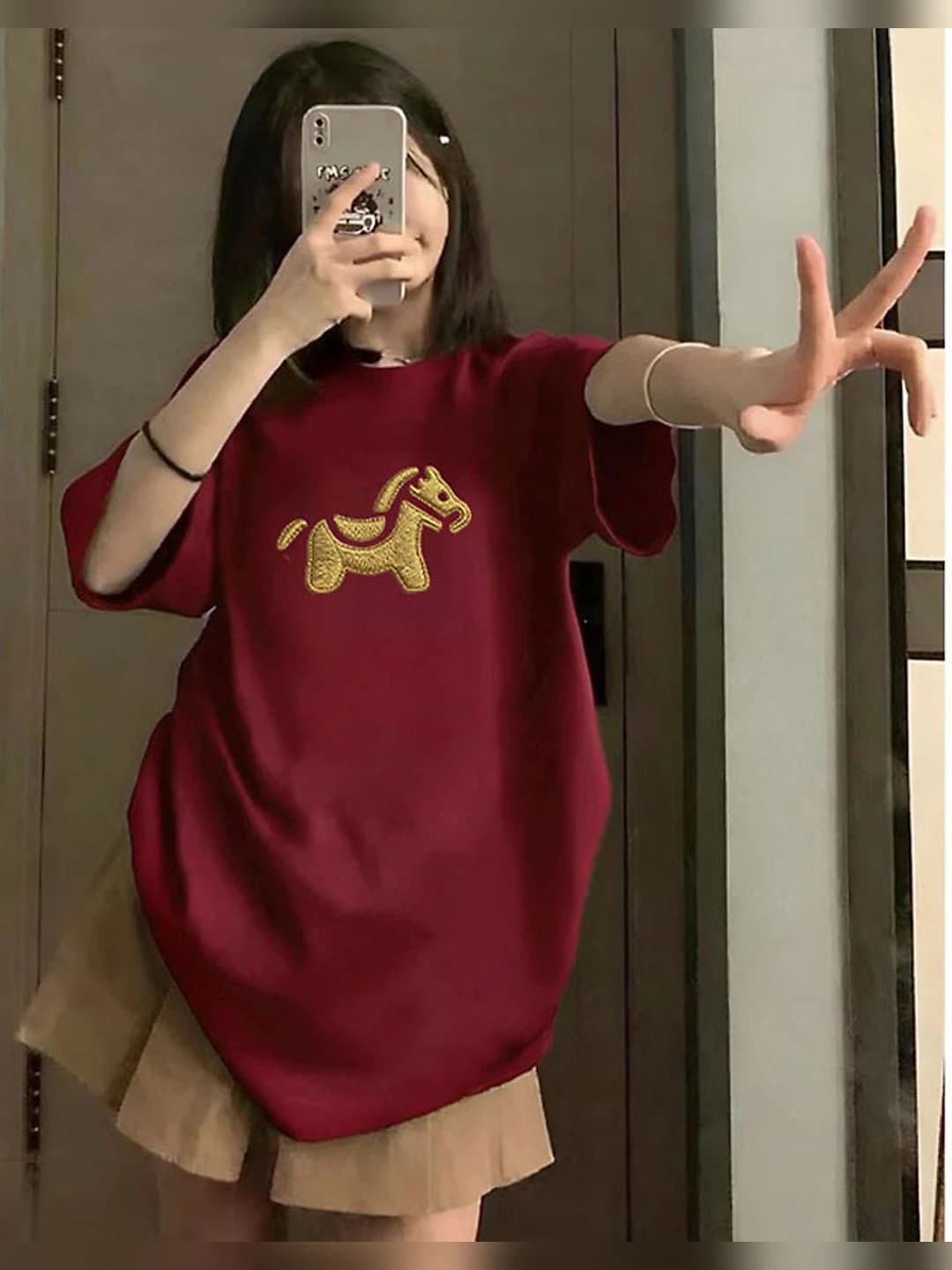 Women's short sleeve crew neck loose fit t-shirt with printed pattern, casual style