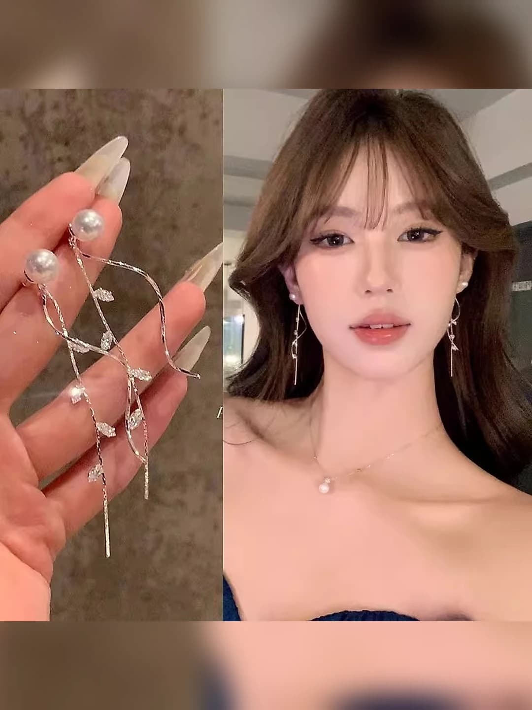 1# Long pearl tassel earrings