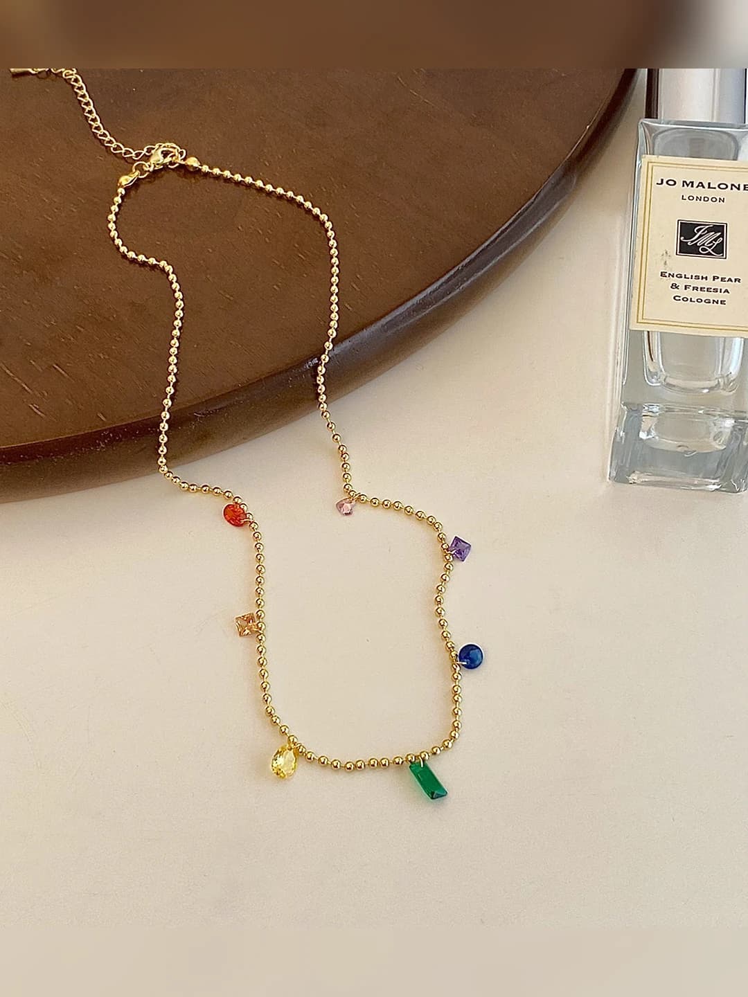 Geometric multicolour diamond tassel necklace