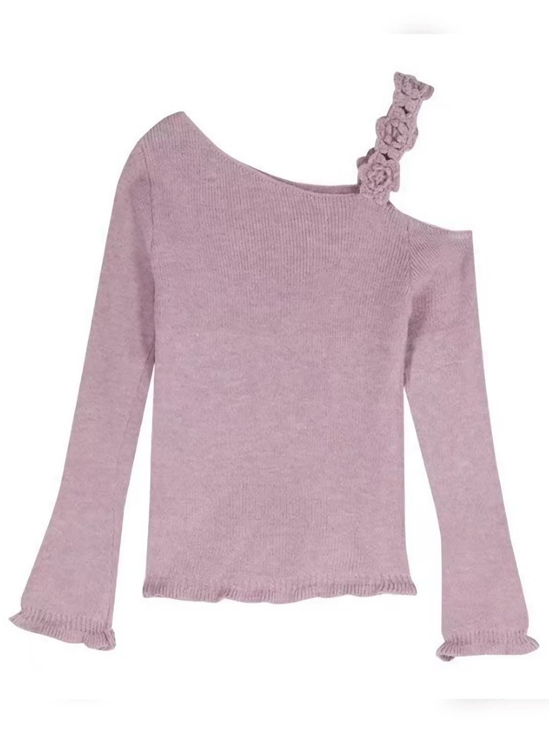 Women's autumn knit top, slim fit, long sleeve, cropped, purple