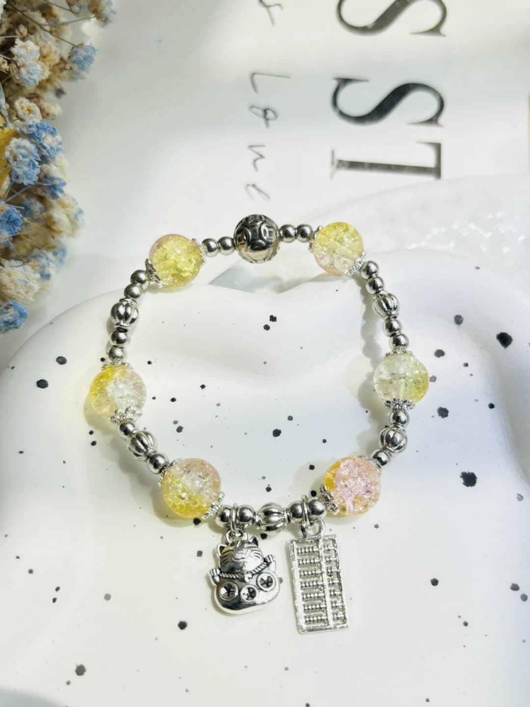 Yellow-purple cat abacus bracelet