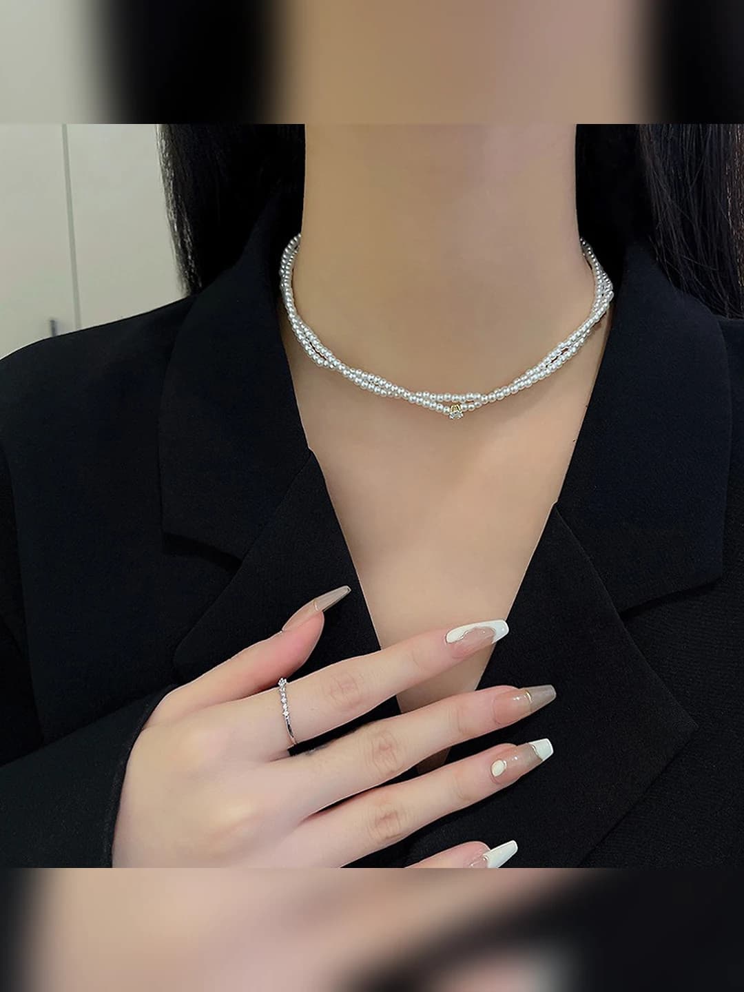 Double layer bright pearl zircon necklace B-185