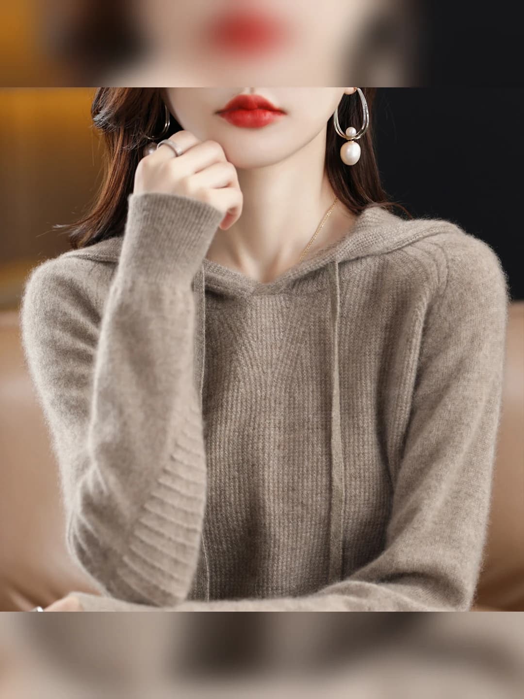 Women's 2026 autumn thick loose fit long sleeve solid colour knit top sweater