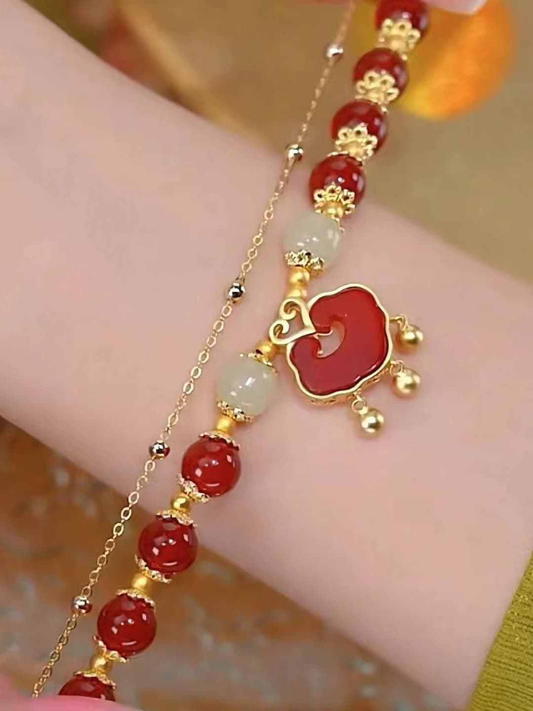 Red double-layer longevity lock bracelet