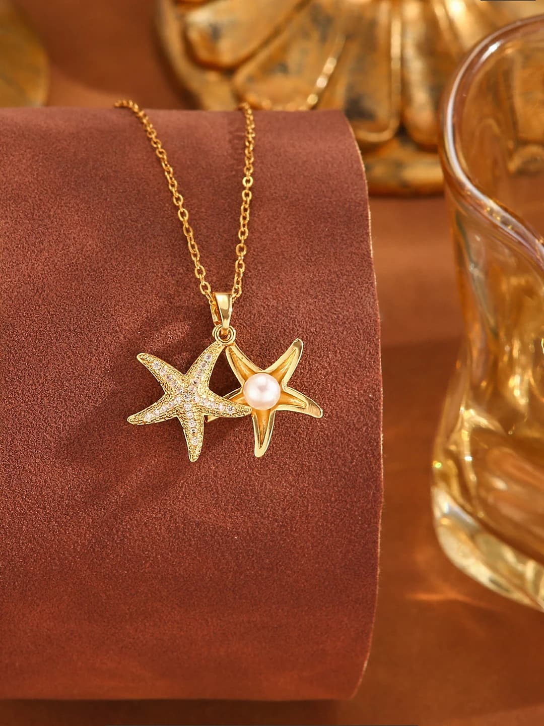 XX0213# Gold full diamond star pearl