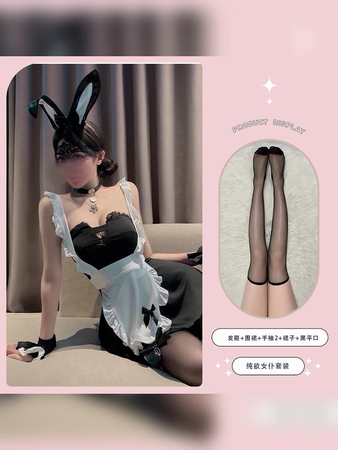 Headband + apron + cuffs 2 + dress + black flat socks