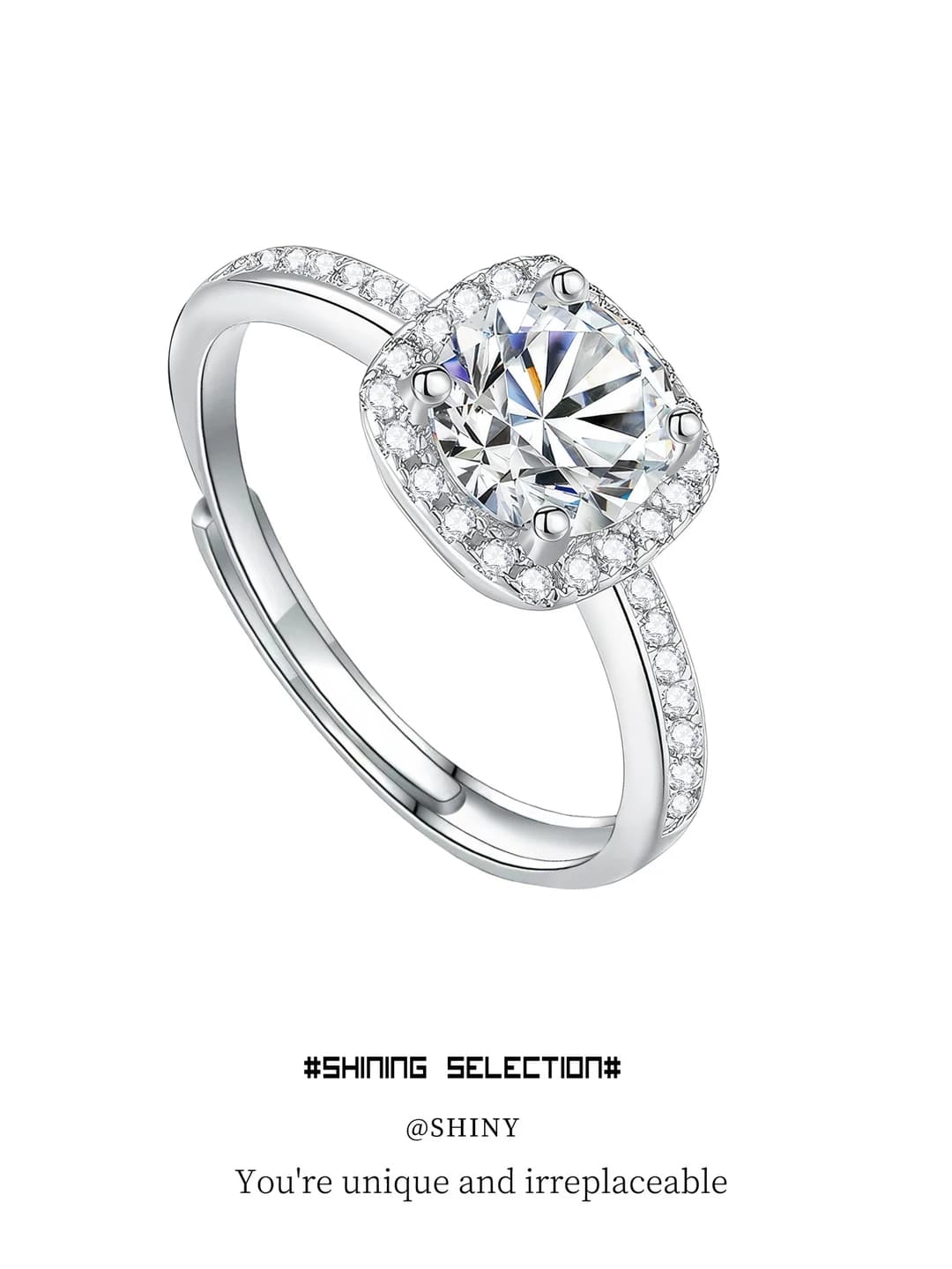 Кольцо женское из моissanite, сплав меди, квадратная форма, открытый размер