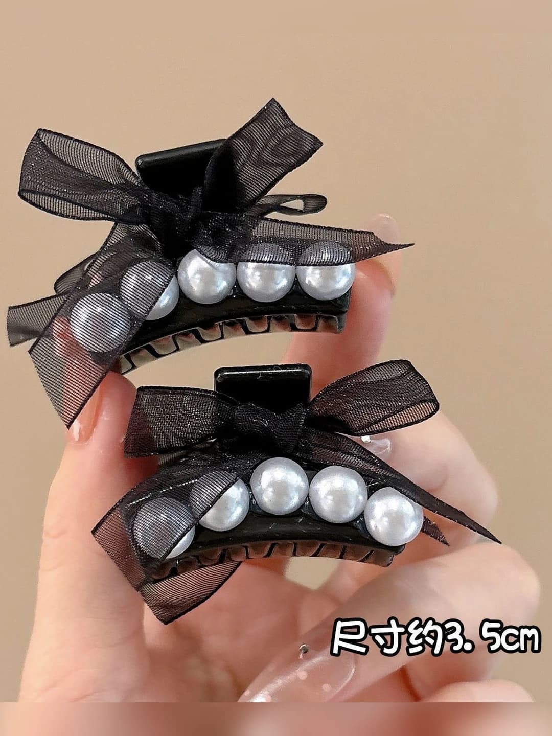 Tulle bow clip, 1 pair, ~3.5 cm