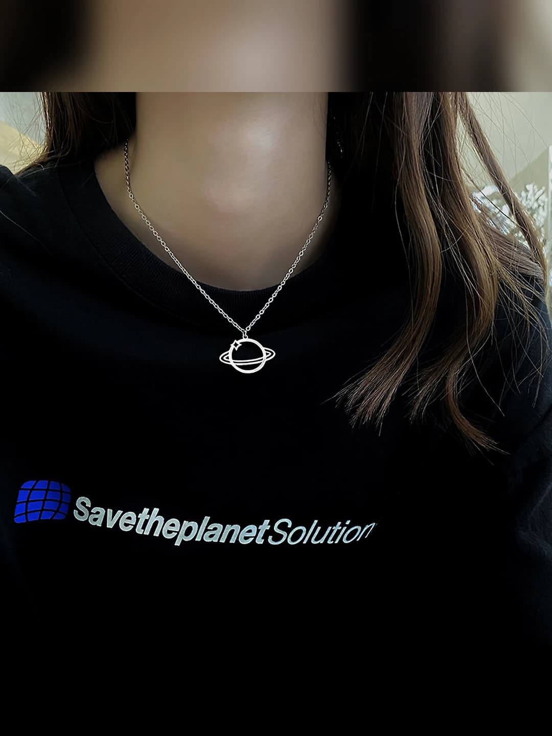 Men's and women's ins style titanium steel Saturn pendant necklace