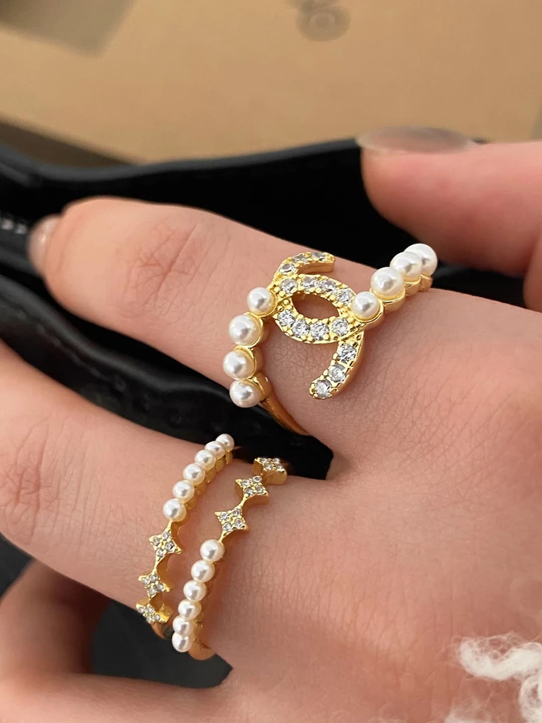 Кольцо для женщин с жемчугом и цирконием, открытое, 14K покрытие, U-образная и геометрическая форма, жемчуг 3-4 мм, индивидуальный стиль