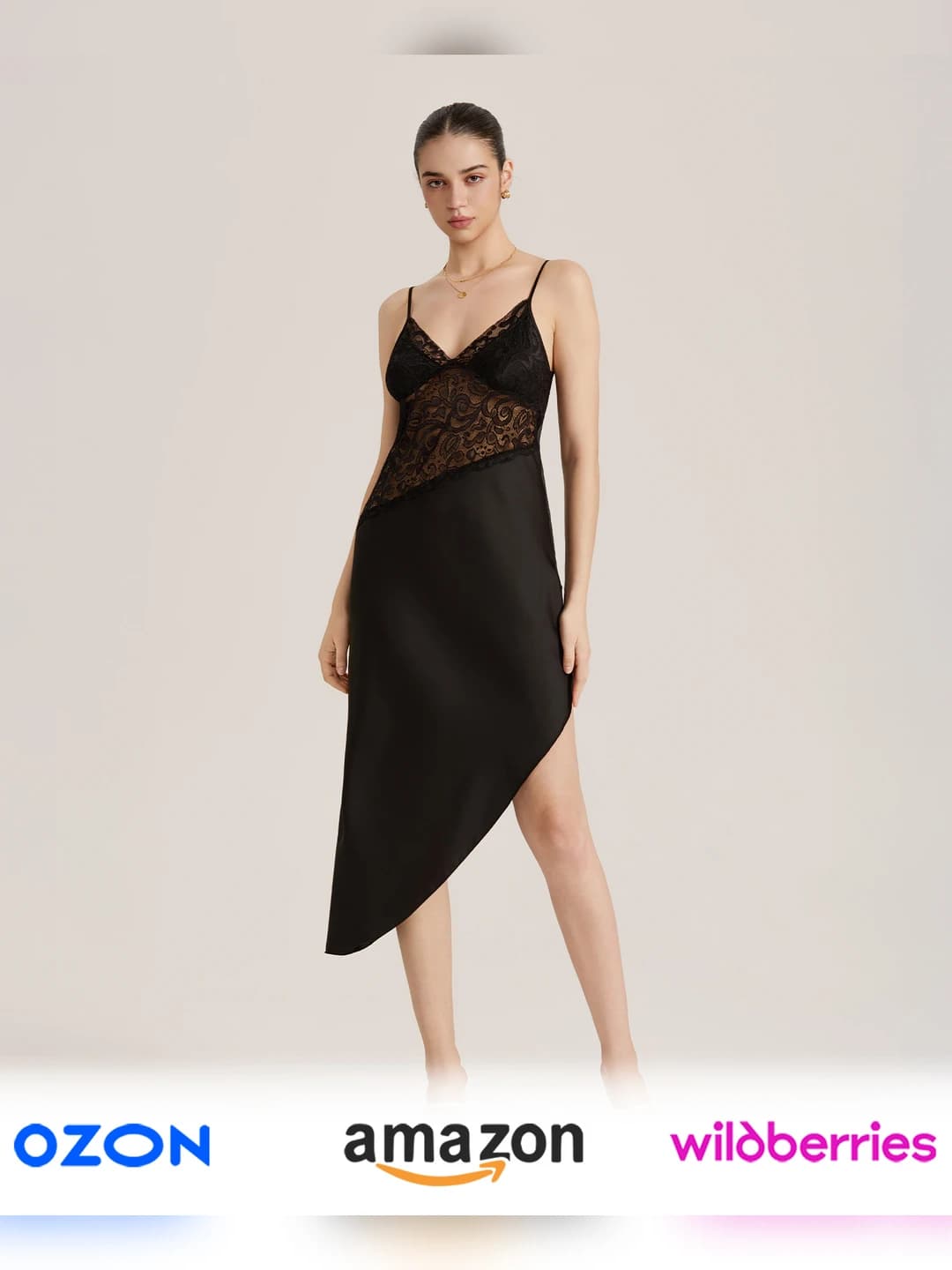 Women's lace and satin trim sexy nightgown, summer, spring, autumn