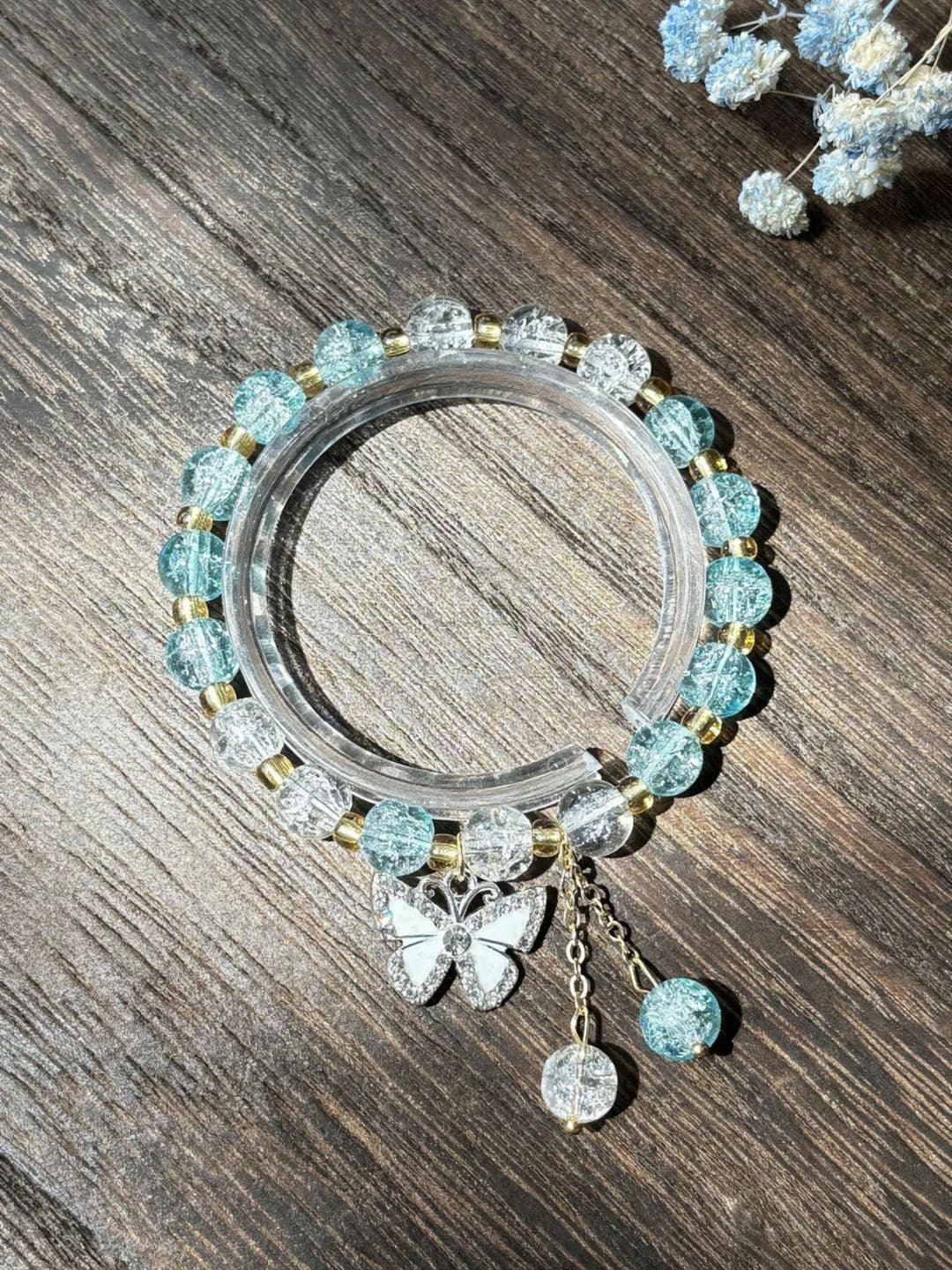 Crystal diamond butterfly blue bracelet