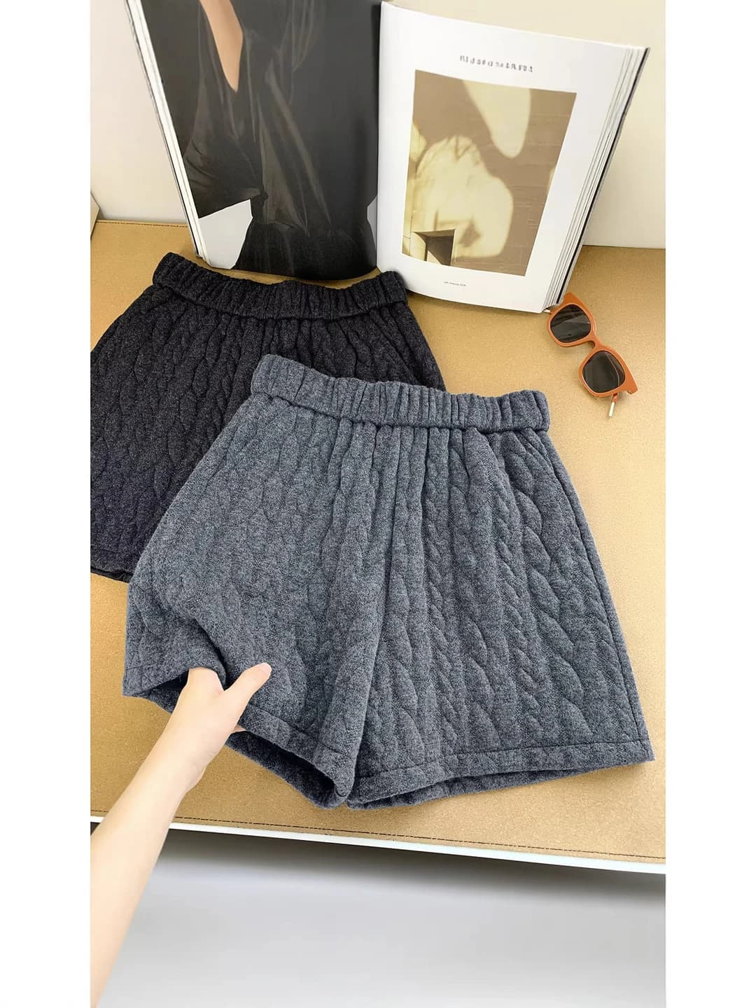 Women's retro high waist A-line knitted shorts, petite, autumn-winter