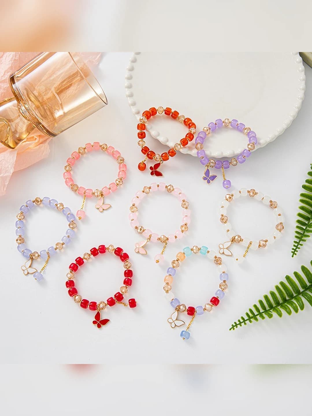 Women's 8mm crystal butterfly bracelet, handcrafted, fresh style