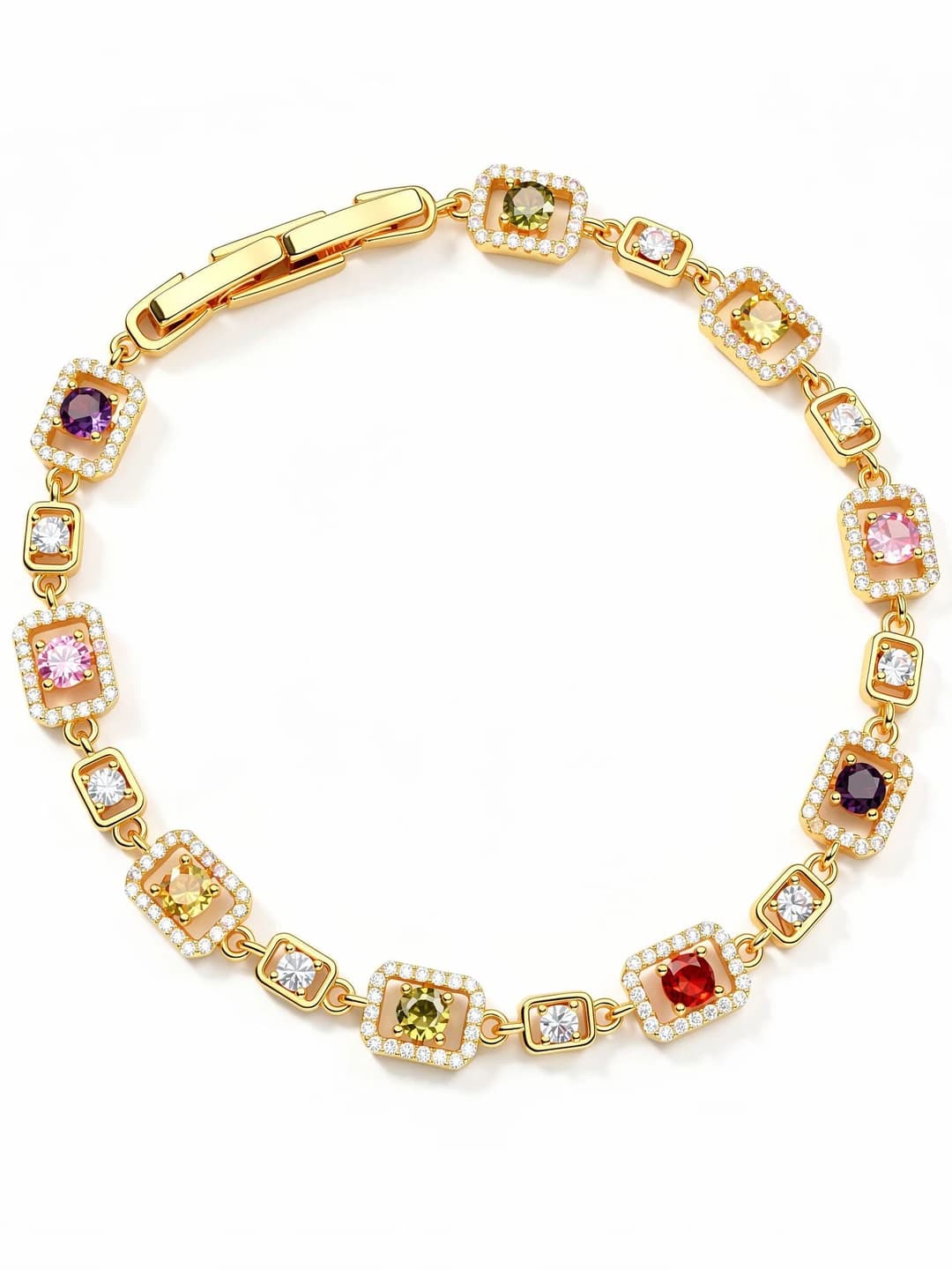Women's retro style bracelet with colorful cubic zirconia and geometric design