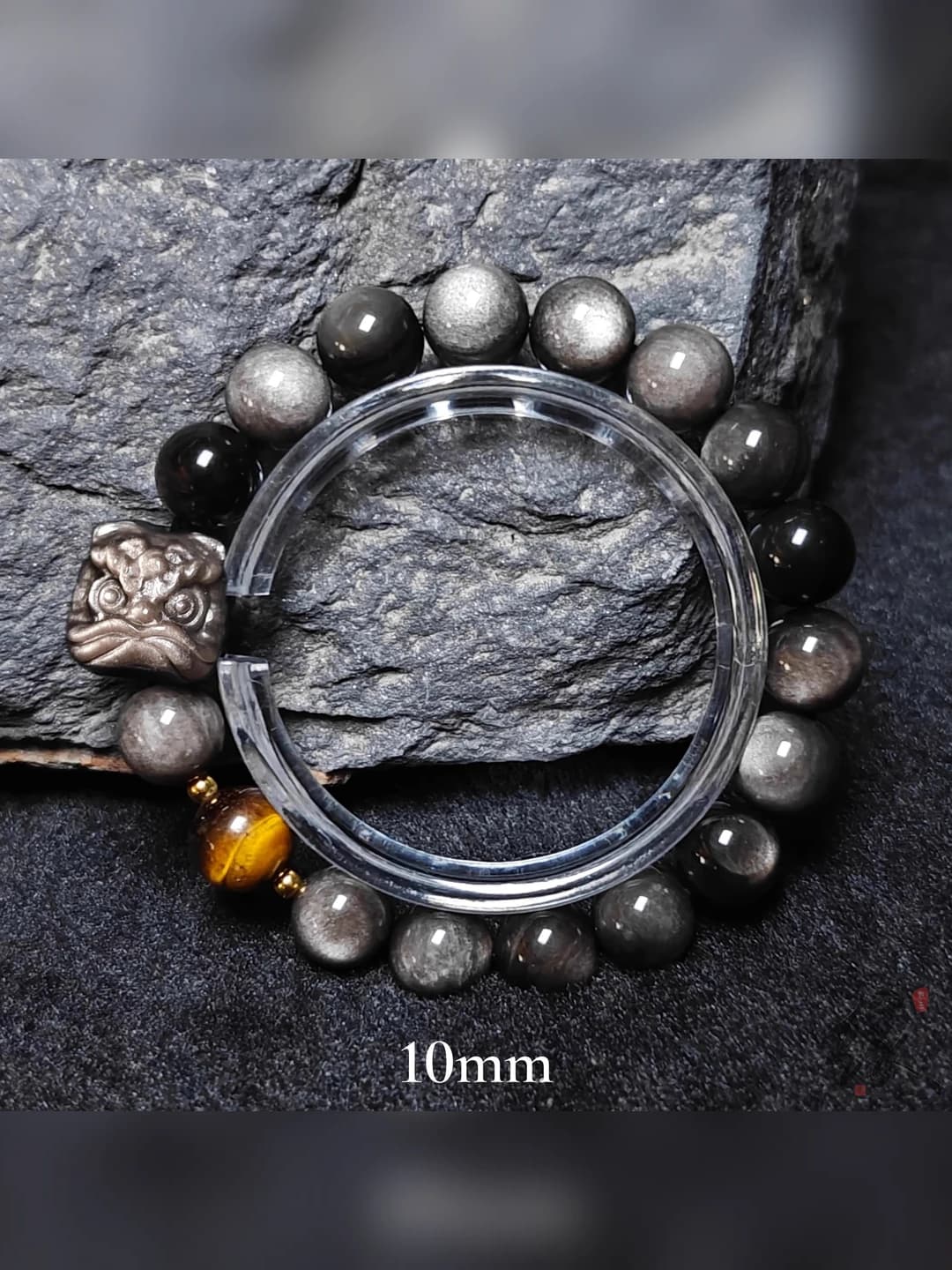 Kumush obid asad oq obsidian 10mm+Tiger eye