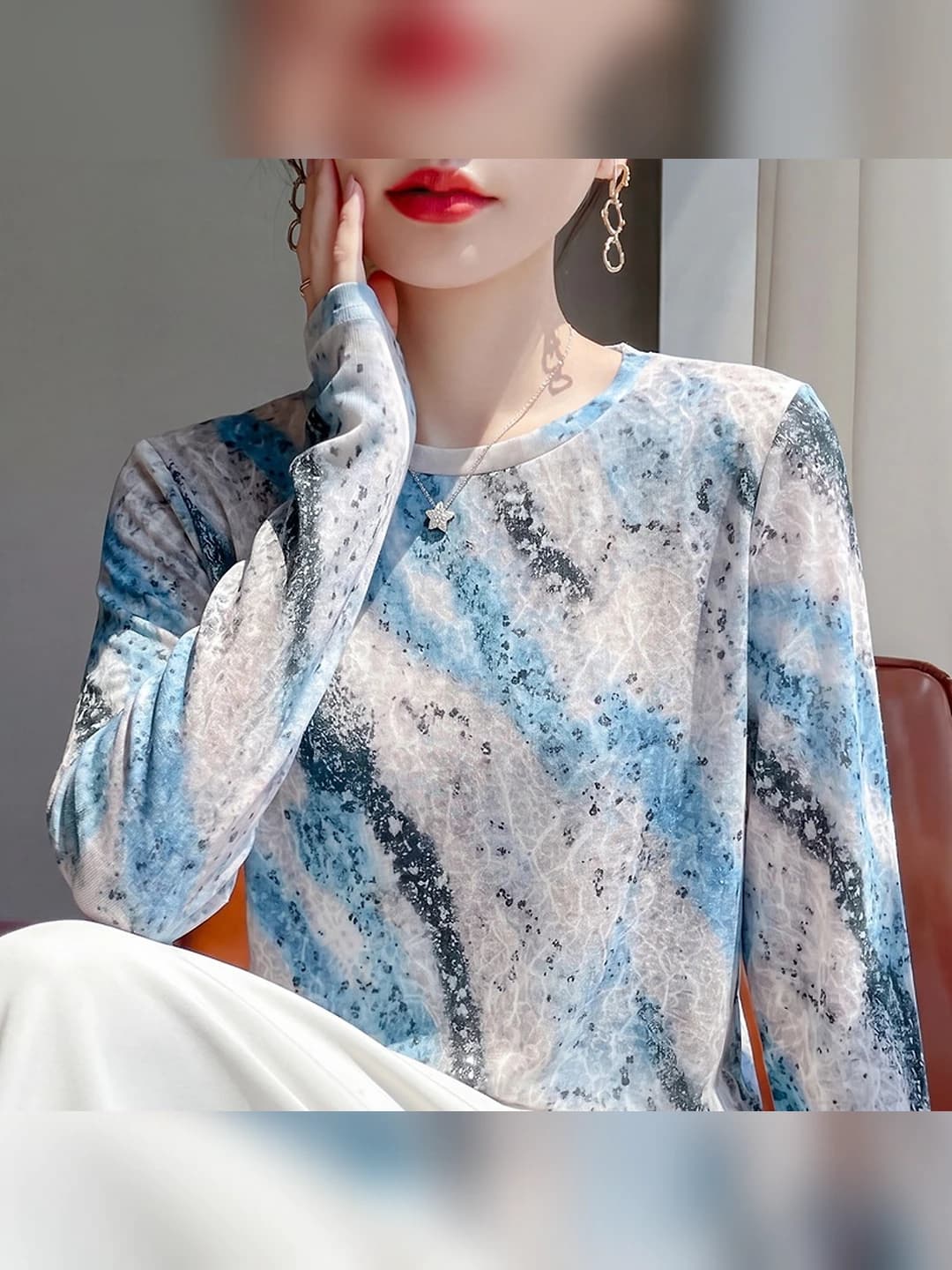 Women's thin summer knit longsleeve, crew neck, long sleeve, sun-protective
