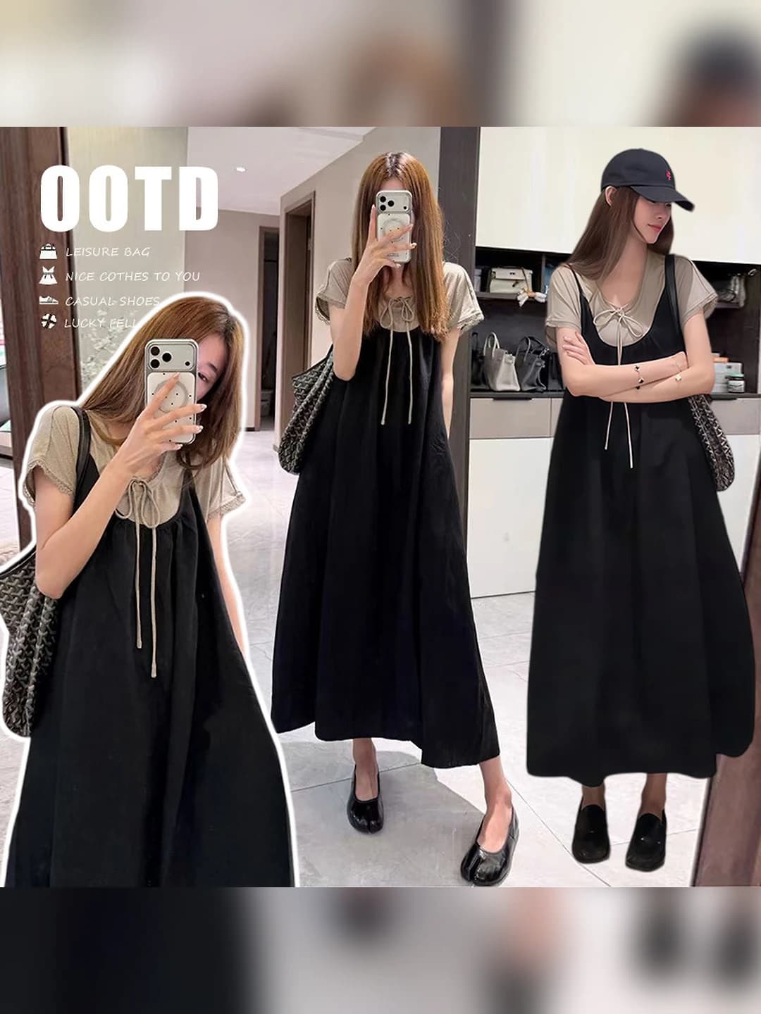 Women's 2026 summer retro set with bow pattern, short sleeve, long skirt