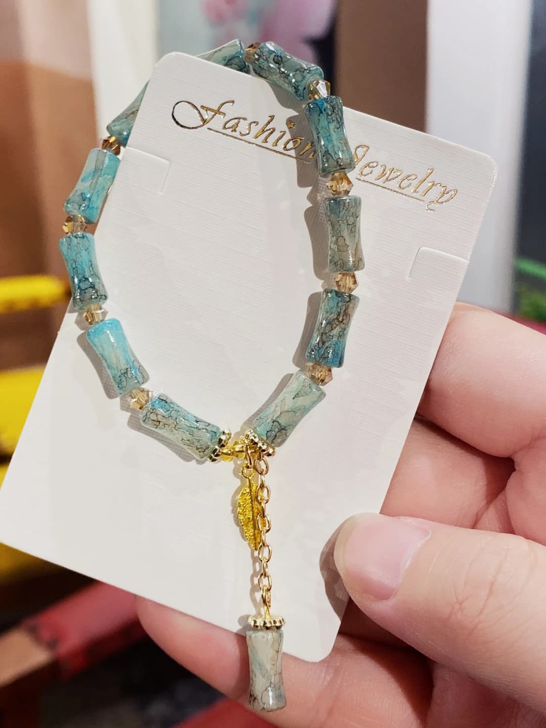 Teal bamboo leaf bracelet (bag)