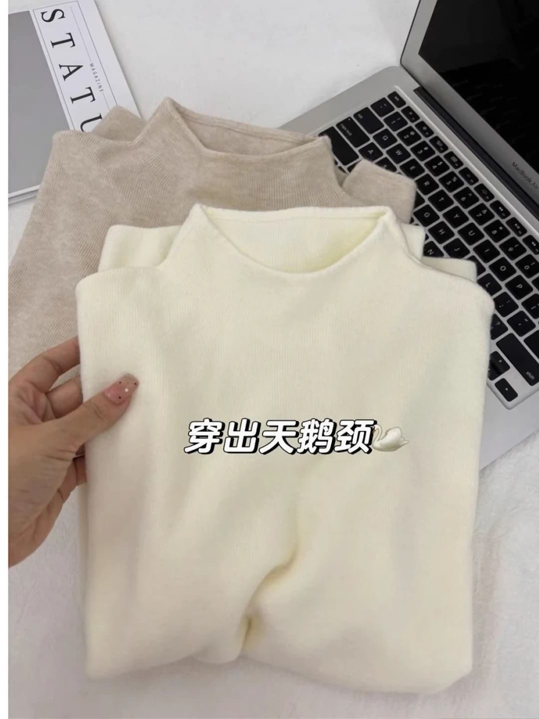 Women's knit top sweater, mock neck, long sleeve, slim fit, solid colour, autumn-winter